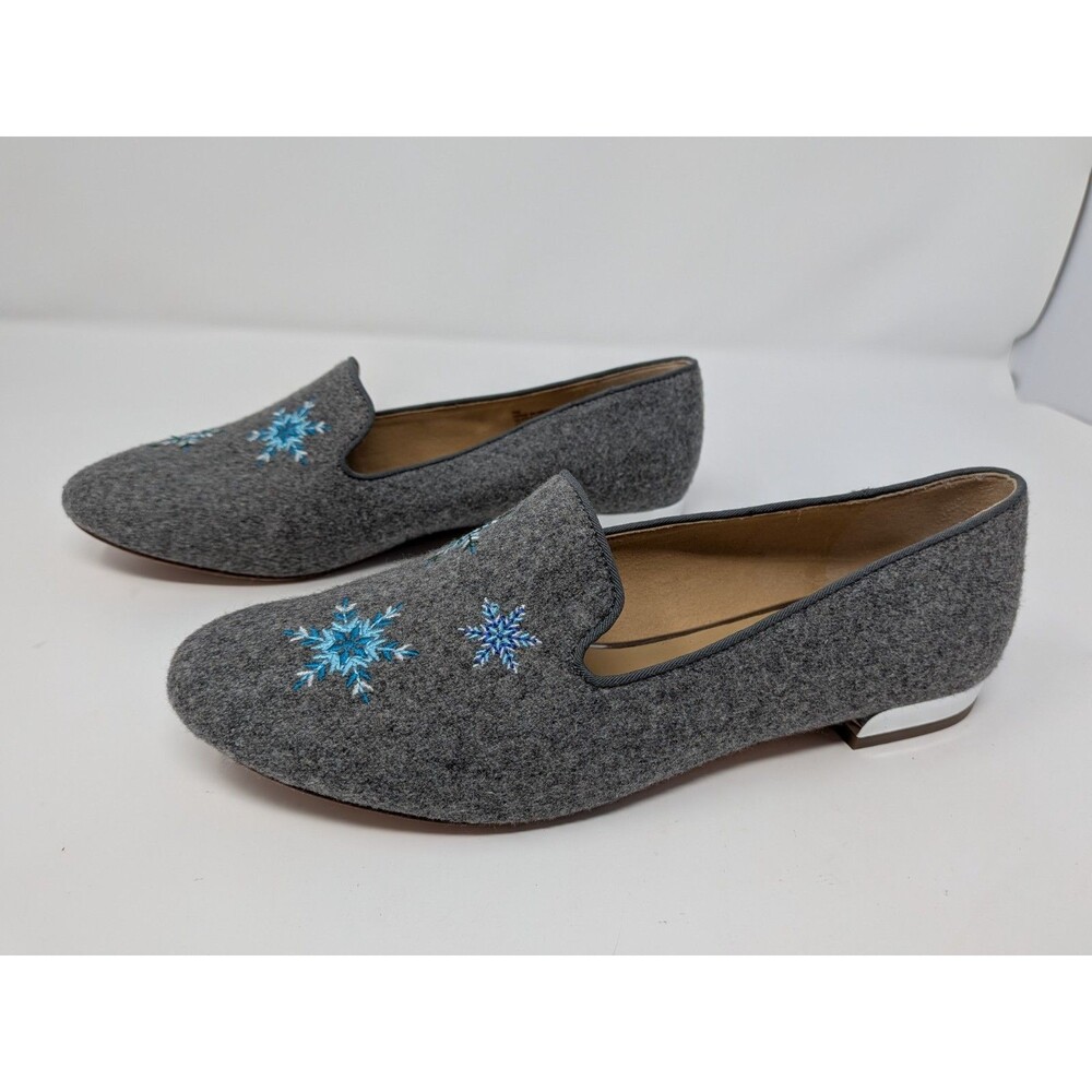 Talbots Ryan Flannel Loafers 7M Gray Snowflake Embroidered Prep Cottagecore - Picture 2 of 10